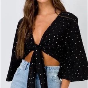 Princess Polly Black Polka Dot Wrap Top